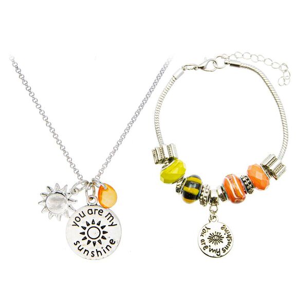 Glam & Glow "You Are My Sunshine" Charm Bracelet and Necklace Set - Picture 1 of 8